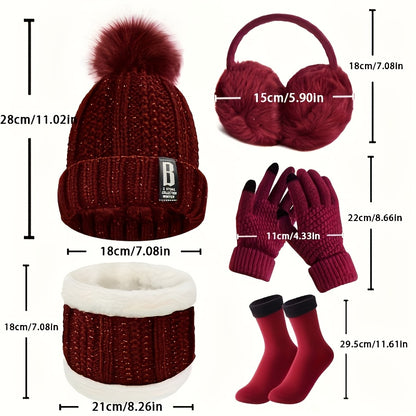9-teiliges Winter-Warm-Up-Set für Weihnachts-Outdoorsport: Warme Mütze, Halswärmer, Touchscreen-Handschuhe, Thermo-Hand- und Fußschutz, weiche Ohrenschützer & Bodensocken