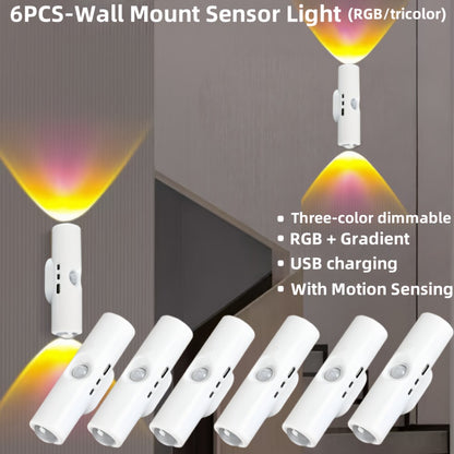 6er-Set weiße, wandmontierte, intelligente LED-Lichtleiste mit Bewegungssensor, dimmbar,  geeignet für Treppen, Flur, Schlafzimmer