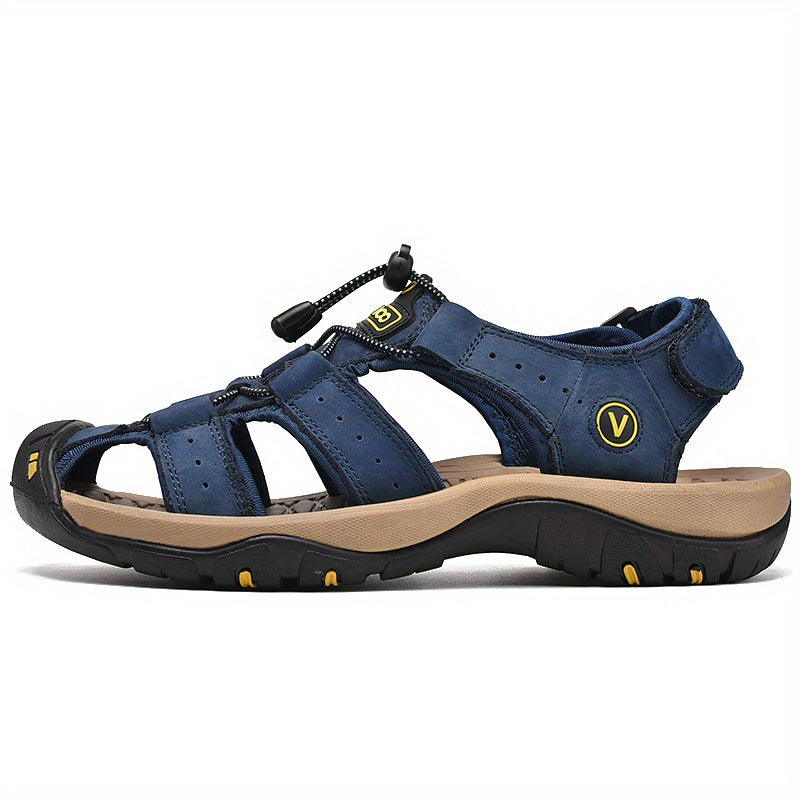 CLOHOO Marke Rindsleder Gummisohle Dicke Sohle Handgefertigte Freizeit Geschlossene Zehen Herren Sandalen