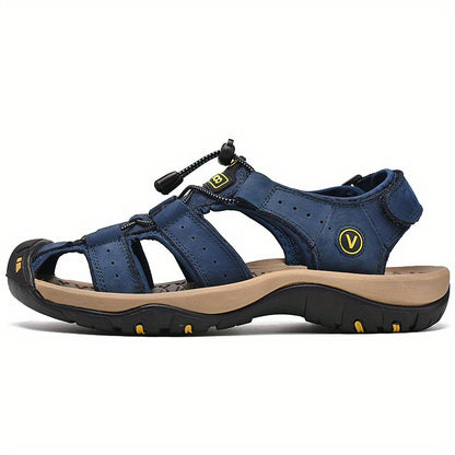 CLOHOO Marke Rindsleder Gummisohle Dicke Sohle Handgefertigte Freizeit Geschlossene Zehen Herren Sandalen