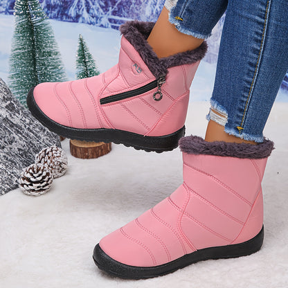 Damen Stiefeletten mit flauschigem Kragen, stilvolle Winterschuhe, bequemes Slip-On-Design, trendige kurze Stiefel, perfekt für kaltes Wetter
