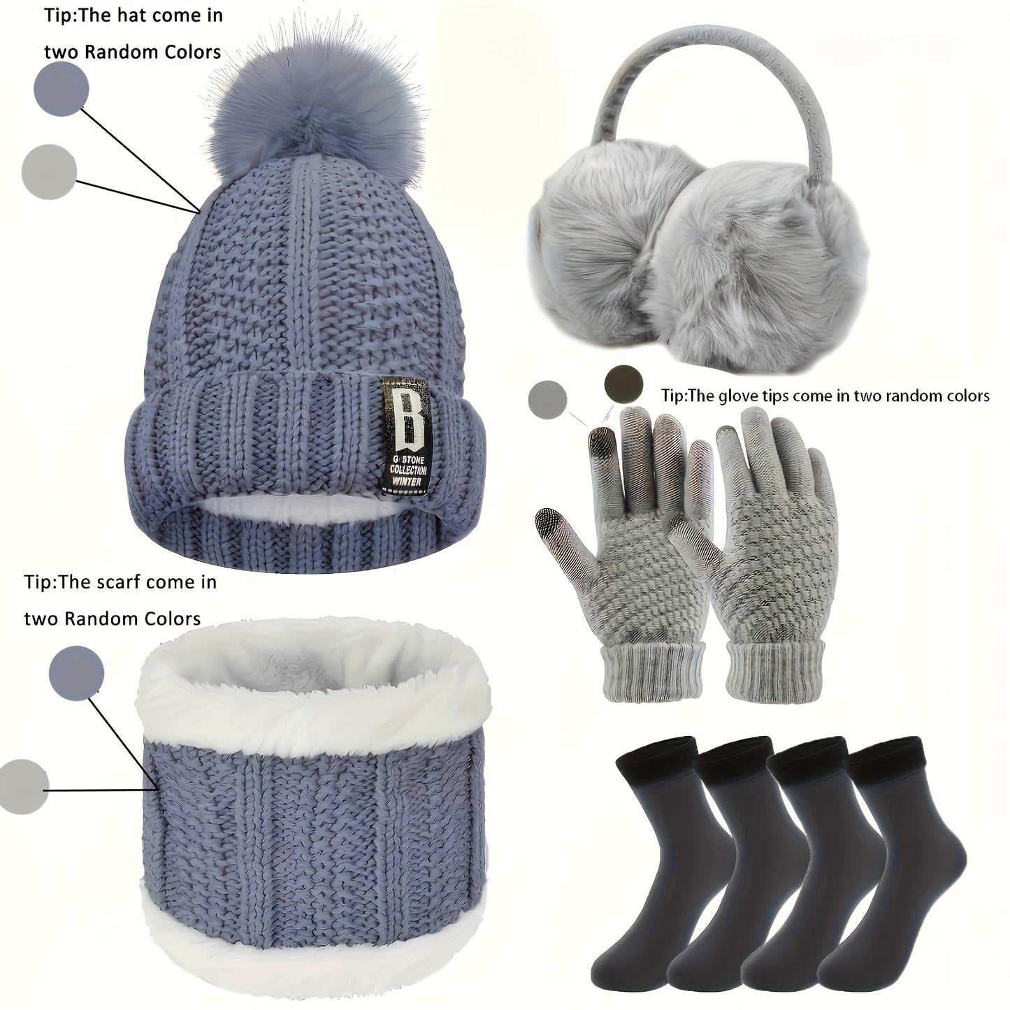9-teiliges Winter-Warm-Up-Set für Weihnachts-Outdoorsport: Warme Mütze, Halswärmer, Touchscreen-Handschuhe, Thermo-Hand- und Fußschutz, weiche Ohrenschützer & Bodensocken