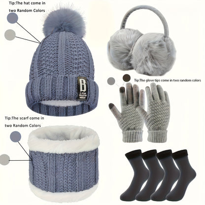 9-teiliges Winter-Warm-Up-Set für Weihnachts-Outdoorsport: Warme Mütze, Halswärmer, Touchscreen-Handschuhe, Thermo-Hand- und Fußschutz, weiche Ohrenschützer & Bodensocken