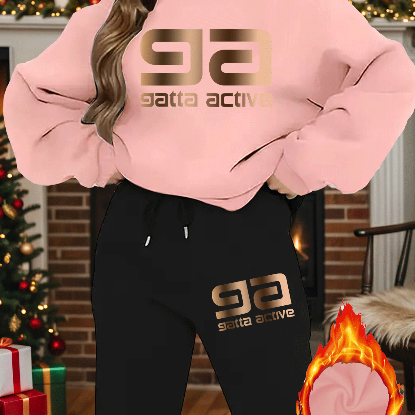 2-teiliges künstlerisches, elegantes Grafik-Slogan-gedrucktes Y2K-Stil neues Damen-Casual-Sport Set mit Rundhals-Pullover mit langen Ärmeln und Hose