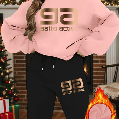 2-teiliges künstlerisches, elegantes Grafik-Slogan-gedrucktes Y2K-Stil neues Damen-Casual-Sport Set mit Rundhals-Pullover mit langen Ärmeln und Hose