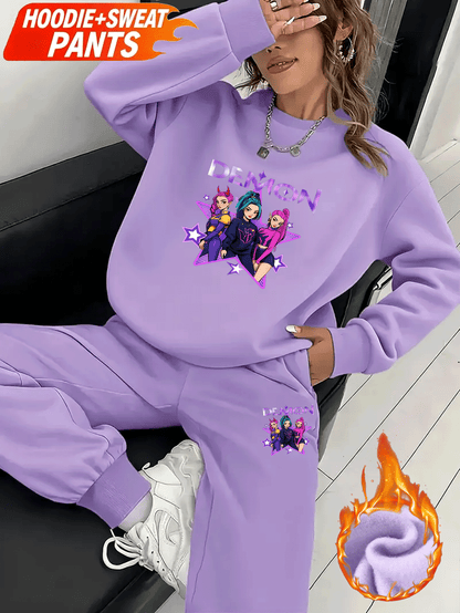 Sweatshirt/Sweatpants Set, Futter aus Fleece und kreativen „HUNTERS“-Charakterdrucken, Jogginganzug, mit Fleece gefüttert und verdickt warmes Sweatshirt