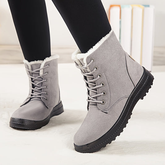 Damen-Winterstiefel für den Schnee - Rutschfeste PU-Sohle, Schnürverschluss, Gepolsterte Innensohle - Winterstiefel für Alltag und festliche Outfits - Erweiterte Größen bis US Damengröße 44 (EU 43) - Schwarze Stiefel für Winterabenteuer im Schnee