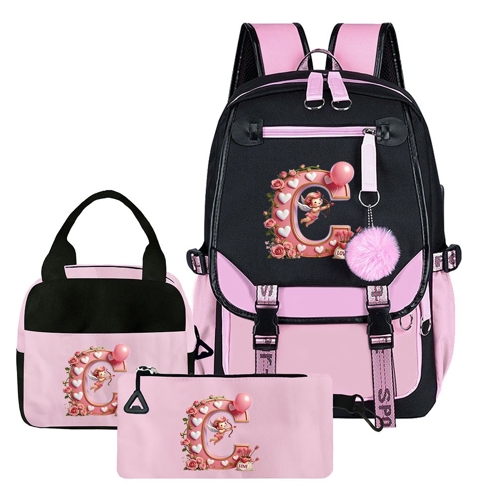 3-teiliges Set: Rucksack-Set mit Cupid-Herz-Elementen, beinhaltet Rucksack, Clutch und Tote Bag, modisch und praktisch