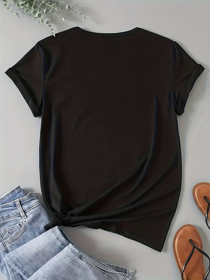 Großgröße, Damen T-Shirt mit Leopardenmuster, Kreuz- und Engelsflügel-Grafik - Dehnbares, atmungsaktives Freizeitoberteil, rosa/schwarzes Design, maschinenwaschbar