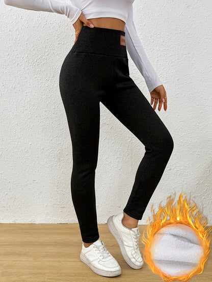 Damen Thermo-Leggings mit dickem Fleece-Futter und hohem Bund – Winterwärme, dehnbarer Skinny-Fit, einfarbig, lange Länge, perfekt für Freizeit- oder Outdoor-Aktivitäten