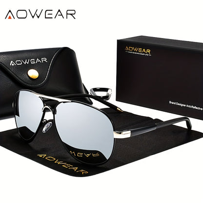 AOWEAR UV400 Piloten-Sonnenbrille für Männer mit polarisierten Spiegelgläsern zum Fahren
