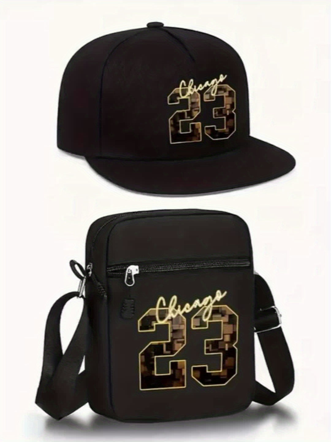 2-teiliges Set: Chicago 23 Golden Print Baseballcap & Crossbody-Tasche