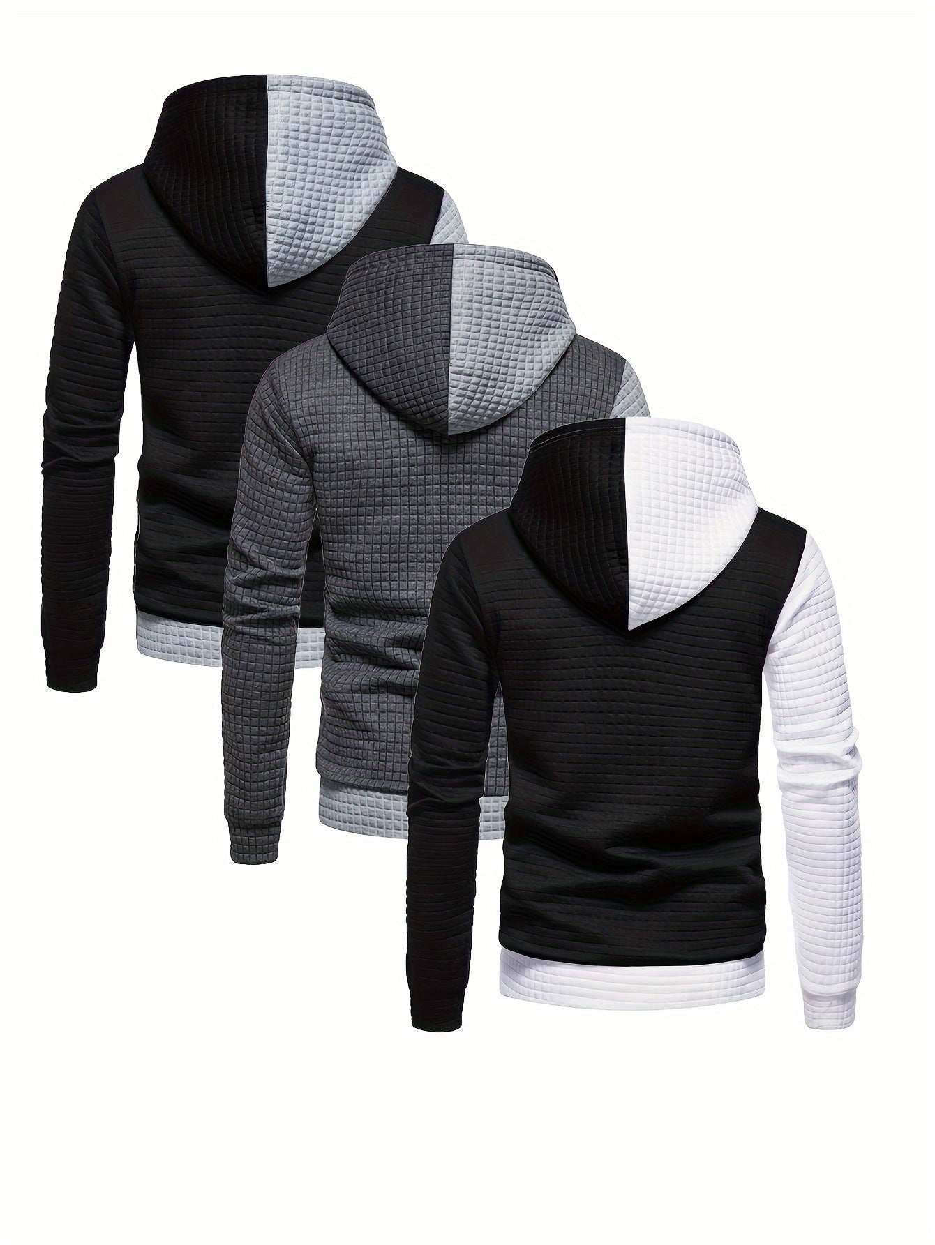 3er-Set kariertes Color-Block-Sporthoodie, vielseitiges Kapuzen-Sweatshirt, lässiges Street-Hoodie.