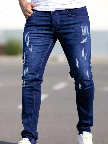 3er-Set Herren-Jeans mit elastischem Bund, Slim Fit, mittlere Dehnbarkeit, einfarbig, normale Länge, gewaschene Details, für alle Jahreszeiten geeignet