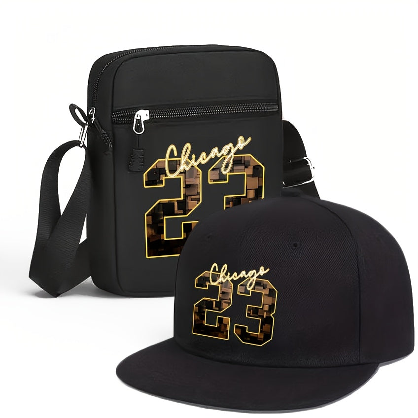 2-teiliges Set: Chicago 23 Golden Print Baseballcap & Crossbody-Tasche