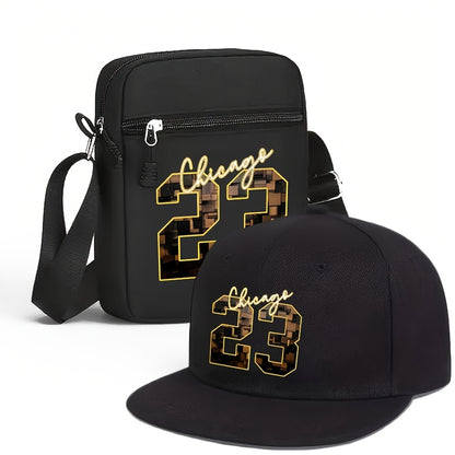 2-teiliges Set: Chicago 23 Golden Print Baseballcap & Crossbody-Tasche
