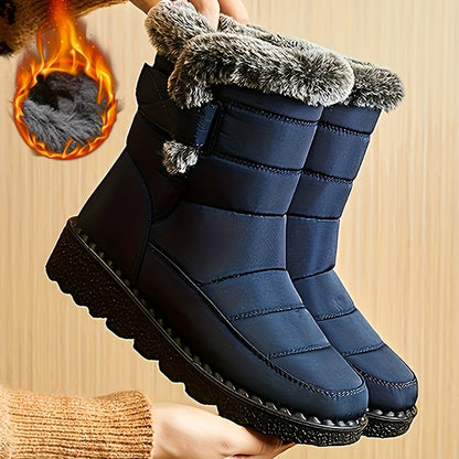 Gefütterte Winterstiefel aus Kunstpelz, wasserdicht und rutschfest, mit warmem Plüschfutter und dicker Sohle, Knöchelstiefel für Damen, Schneestiefel
