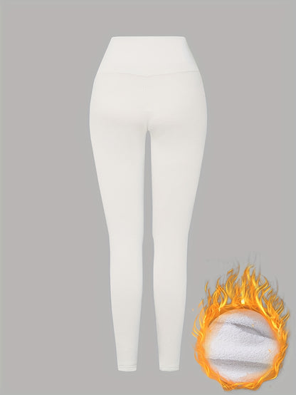 Damen Thermo-Leggings mit dickem Fleece-Futter und hohem Bund – Winterwärme, dehnbarer Skinny-Fit, einfarbig, lange Länge, perfekt für Freizeit- oder Outdoor-Aktivitäten