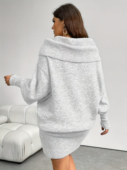 Große Größen, Fierearega lange Version, lässiger Stil, 21. Jahrhundert Stil, graues schulterfreies Kleid mit langen Ärmeln