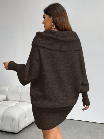 Große Größen, Fierearega lange Version, lässiger Stil, 21. Jahrhundert Stil, graues schulterfreies Kleid mit langen Ärmeln