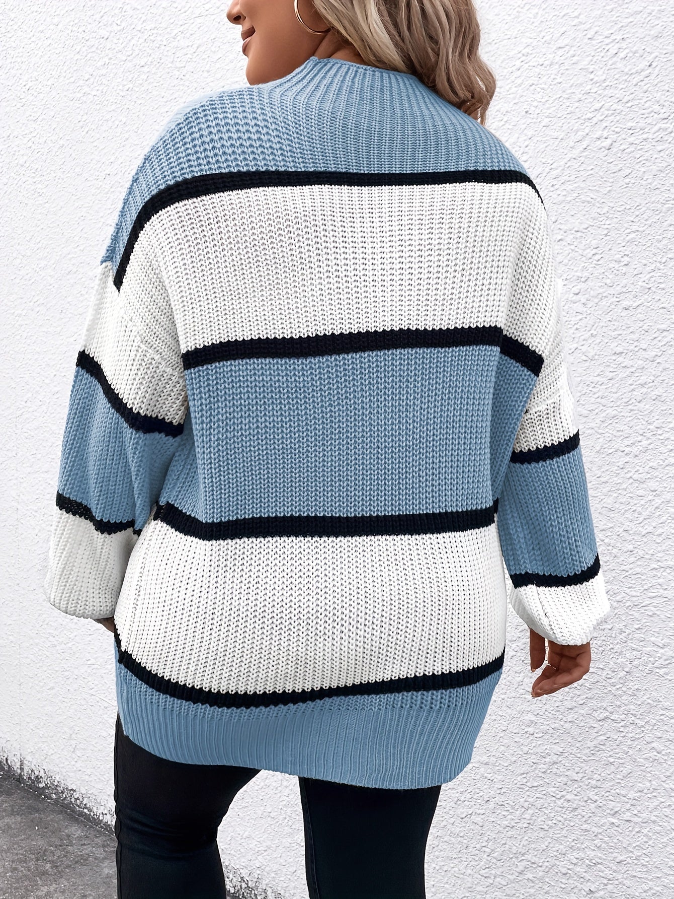 Übergröße, Neuer gestreifter Pullover für Damen Herbst/Winter, Farbblock-Lässig-Stil, Langarmshirt mit Rundhalsausschnitt