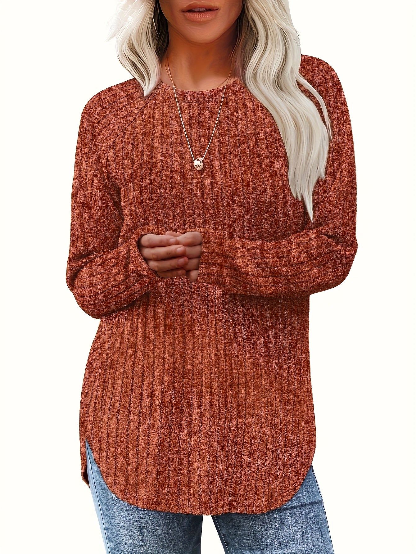 Vierteiliges Set Damenmode Oberteil Herbst Winter Basic Locker Elegant Rundhals Langarm Pullover