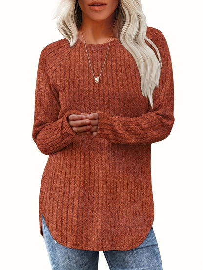 Vierteiliges Set Damenmode Oberteil Herbst Winter Basic Locker Elegant Rundhals Langarm Pullover