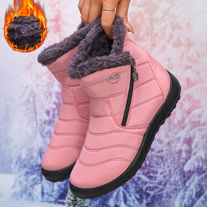 Damen Stiefeletten mit flauschigem Kragen, stilvolle Winterschuhe, bequemes Slip-On-Design, trendige kurze Stiefel, perfekt für kaltes Wetter