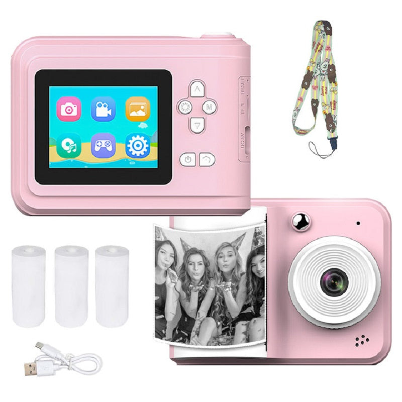 Tragbarer Mini-Fotodrucker & Dual-Kamera-Instant-Kamera , MP3-Wiedergabe und Smart-Game-Funktionen, inklusive 3 Rollen Druckerpapier