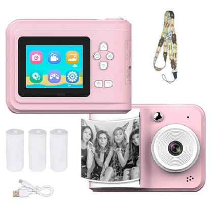 Tragbarer Mini-Fotodrucker & Dual-Kamera-Instant-Kamera , MP3-Wiedergabe und Smart-Game-Funktionen, inklusive 3 Rollen Druckerpapier