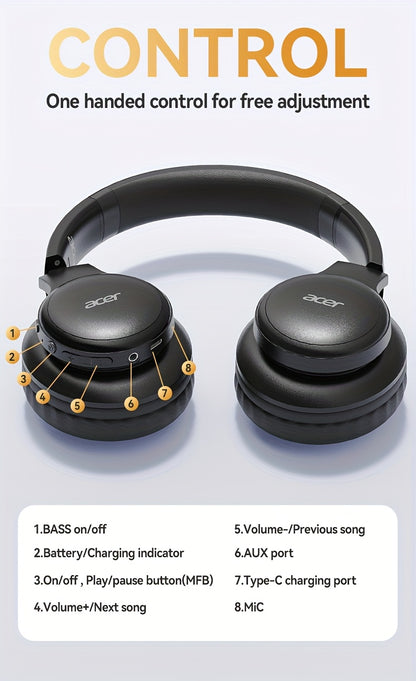 Aufgerüstete kabellose Over-Ear-Kopfhörer mit bassverstärktem Sound, leichtem klappbarem Design und integriertem Mikrofon. Inklusive 3,5-mm-Audiokabel