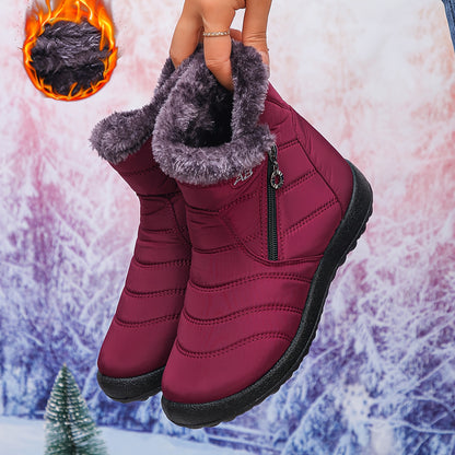 Damen Stiefeletten mit flauschigem Kragen, stilvolle Winterschuhe, bequemes Slip-On-Design, trendige kurze Stiefel, perfekt für kaltes Wetter
