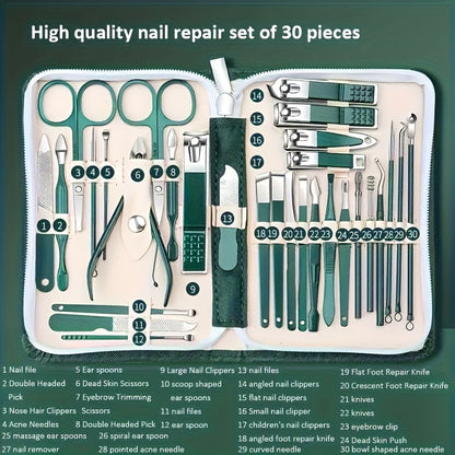 30-teiliges Set aus Nagelknipsern aus Edelstahl, Nagelpflegeset, Maniküre-Set – geeignet für den täglichen Gebrauch zu Hause oder im Nagelstudio