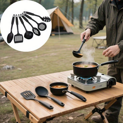 6-teiliges, strapazierfähiges, hitzebeständiges Set mit Kelle, Löffel, Schaumlöffel, Spatel, Schöpflöffel und Spaghettilöffel