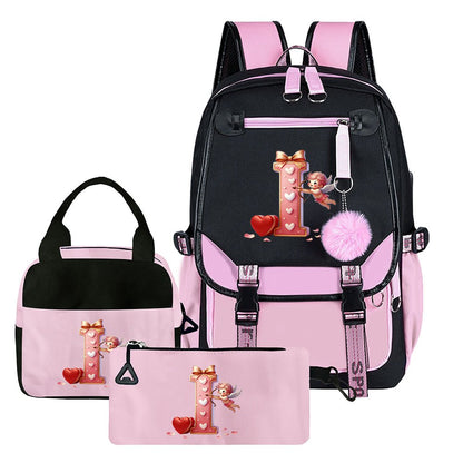 3-teiliges Set: Rucksack-Set mit Cupid-Herz-Elementen, beinhaltet Rucksack, Clutch und Tote Bag, modisch und praktisch