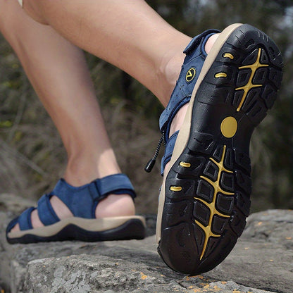 CLOHOO Marke Rindsleder Gummisohle Dicke Sohle Handgefertigte Freizeit Geschlossene Zehen Herren Sandalen