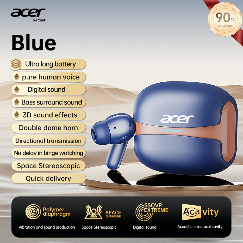 [Acer] 2025 neues Modell TWS kabelloses Headset mit kräftigem Bass Stereo + Sprachgeräuschunterdrückung Ultra-langer Akkulaufzeit  HIFI-Audio