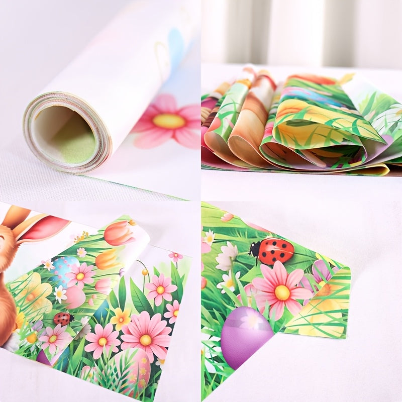 1 Stk. Frühling Oster-Tischdecke, lebendige Hasen, Eier, Blumen & Schmetterlings-Design Tischdecke, saisonale Frühlings-Küchen- und Esstischdekoration, Feiertags-Party-Outdoor-Dekor, Frohe Ostern Dekorationen für Zuhause, Landhausstil