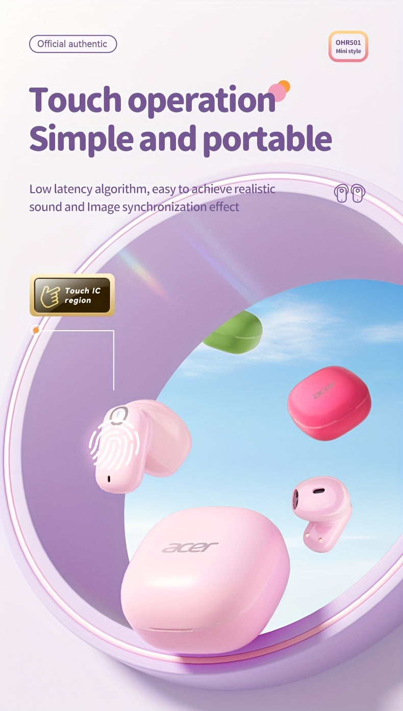 [Acer Offiziell Original] TWS Kabellose Ohrhörer mit Tiefbass-Stereo + Geräuschunterdrückung bei Anrufen, Ultra lange Akkulaufzeit, In-Ear-Design für Sport und Laufen, Mini und kompakt, HIFI-Sound, leichtes Touch-Bedienung