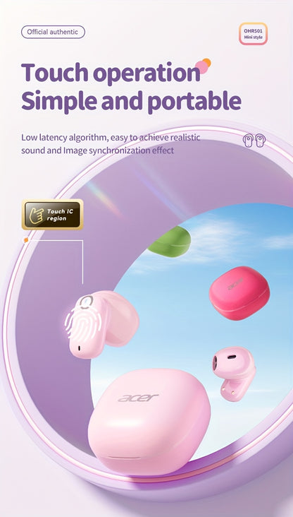 [Acer Offiziell Original] TWS Kabellose Ohrhörer mit Tiefbass-Stereo + Geräuschunterdrückung bei Anrufen, Ultra lange Akkulaufzeit, In-Ear-Design für Sport und Laufen, Mini und kompakt, HIFI-Sound, leichtes Touch-Bedienung