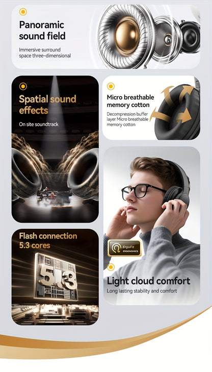 Aufgerüstete kabellose Over-Ear-Kopfhörer mit bassverstärktem Sound, leichtem klappbarem Design und integriertem Mikrofon. Inklusive 3,5-mm-Audiokabel