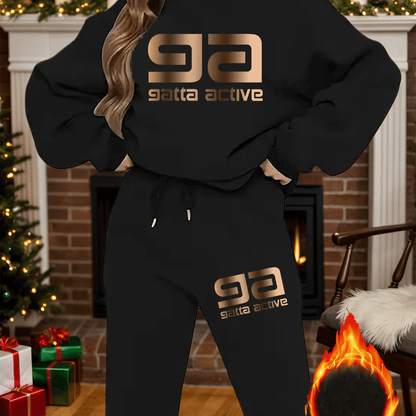 2-teiliges künstlerisches, elegantes Grafik-Slogan-gedrucktes Y2K-Stil neues Damen-Casual-Sport Set mit Rundhals-Pullover mit langen Ärmeln und Hose