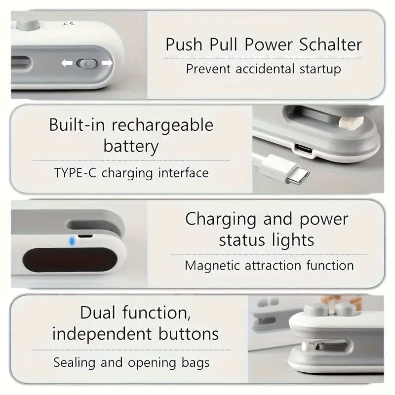 1 Stück tragbarer magnetischer USB-wiederaufladbarer Taschenversiegeler mit eingebautem Akku,  Kunststoff-Versiegelungsmaschine  USB-Mini-Versiegeler für Beutelverschlüsse
