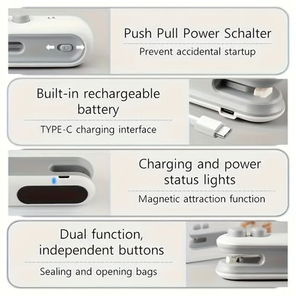 1 Stück tragbarer magnetischer USB-wiederaufladbarer Taschenversiegeler mit eingebautem Akku,  Kunststoff-Versiegelungsmaschine  USB-Mini-Versiegeler für Beutelverschlüsse