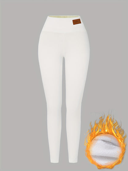 Damen Thermo-Leggings mit dickem Fleece-Futter und hohem Bund – Winterwärme, dehnbarer Skinny-Fit, einfarbig, lange Länge, perfekt für Freizeit- oder Outdoor-Aktivitäten
