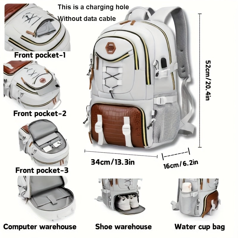 Großer Outdoor-Reiserucksack mit hoher Kapazität, mit Laptop-/Tablet-Fach, Schuhfach, verstellbaren Gurten - langlebiger Sport-Rucksack