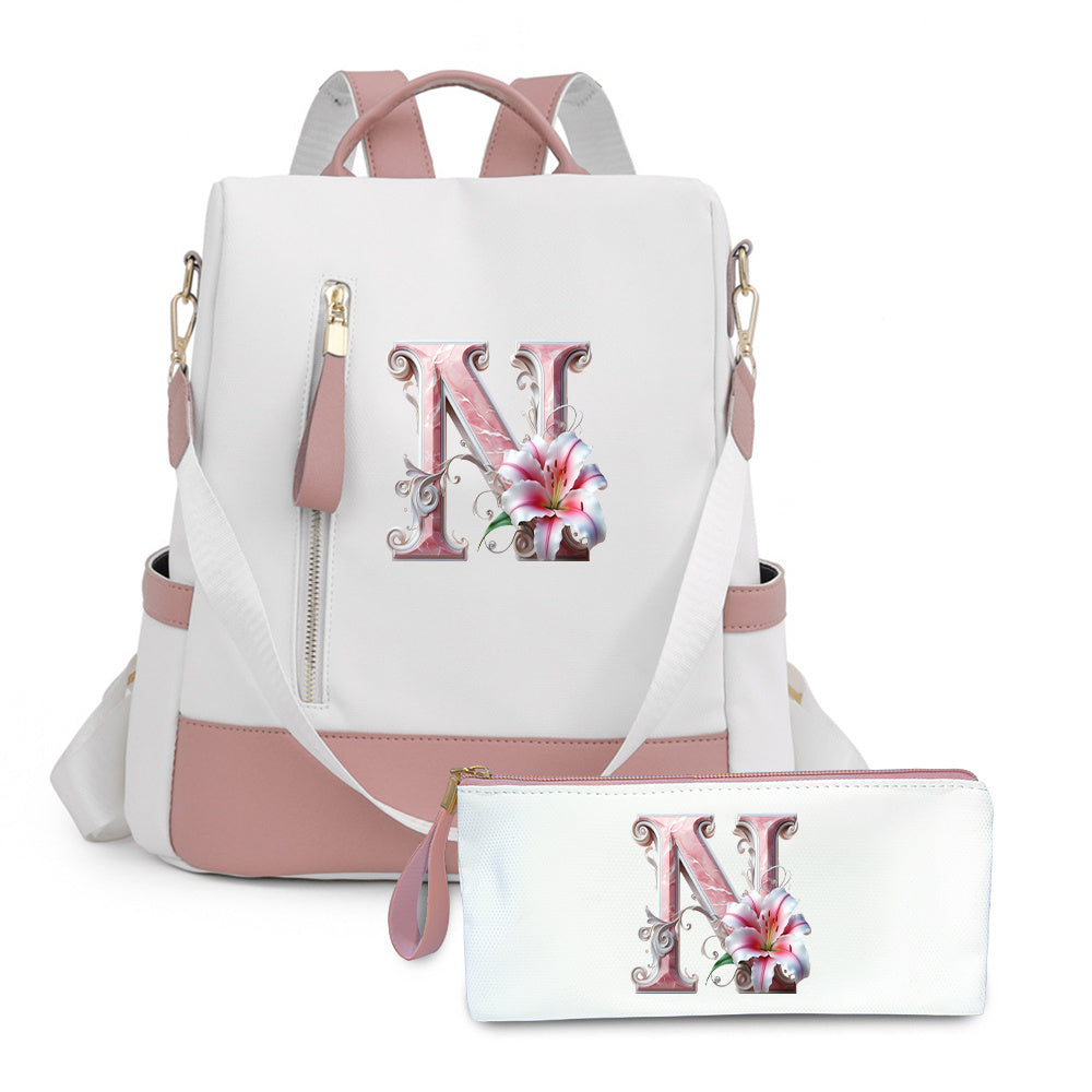 2er-Set Rucksack und Handtasche kompatibel für Tablet/Laptop - Große Kapazität mit mehreren Fächern / Reisetaschen mit verstellbaren Gurten, leichtes Design & A-Z Buchstabenoptionen