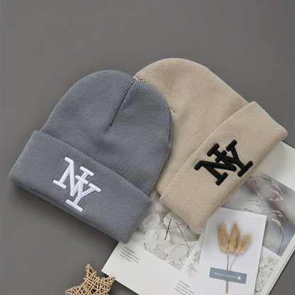 2er-Pack Unisex Wintermützen, einfarbig gestrickte Polyester-Outdoor, handwaschbar, modisch für den täglichen Gebrauch für Männer und Frauen