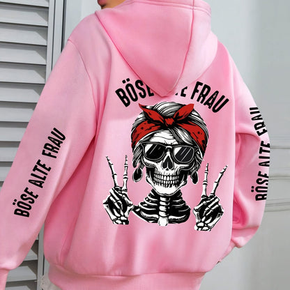 Große Größen  - Hoodie mit Totenkopf-Muster - Böse Alte Frau Druck