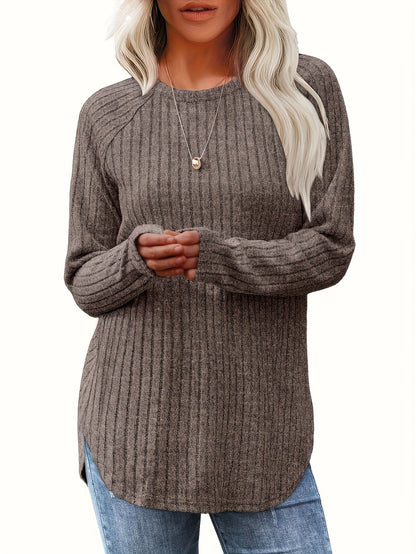 Vierteiliges Set Damenmode Oberteil Herbst Winter Basic Locker Elegant Rundhals Langarm Pullover